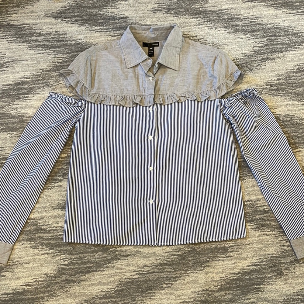 AQUA button down with cut outs on the sleeve